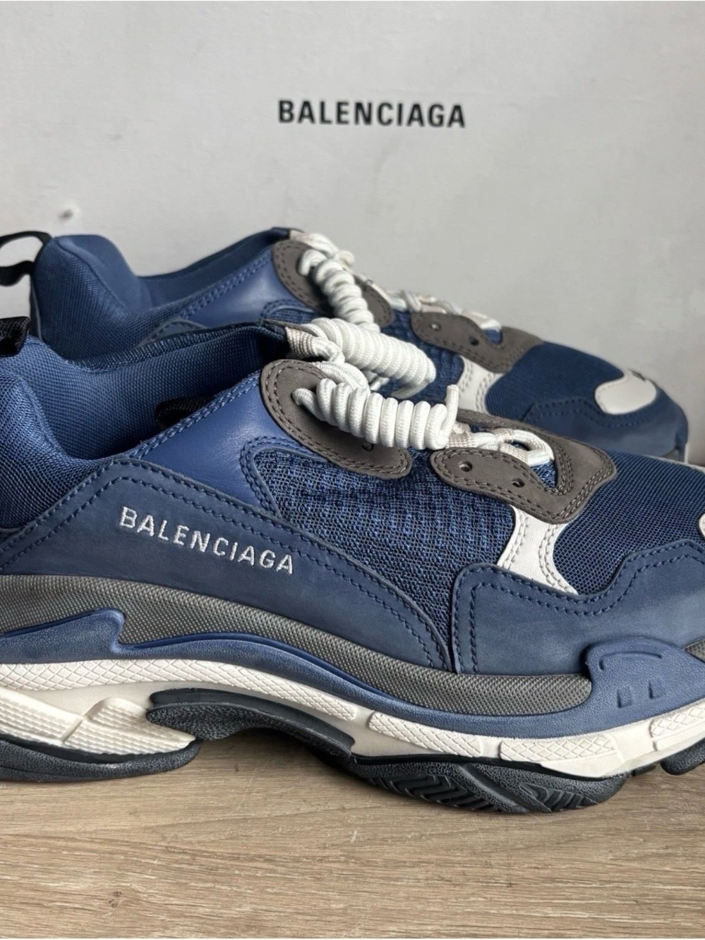 Balenciaga 'Triple S' Navy Blue Curly Lace Low Top Sneakers Sz 11 - Picture 7 of 13